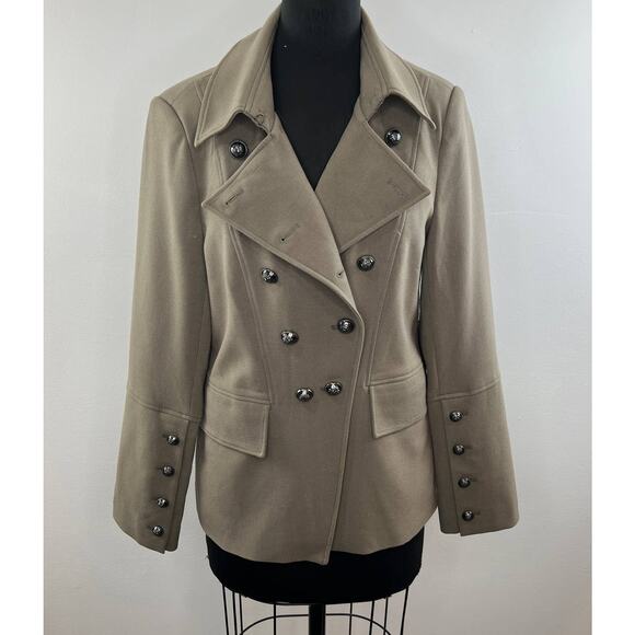 Le Lis Blanc Beige Long Sleeve Double Breasted Notched Military Jacket Sz EU 44 - Picture 1 of 9